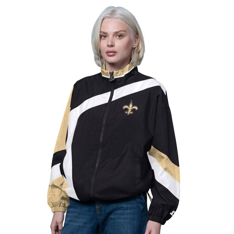 クランク レディース アウター 上衣・上衣 ヴィンテージ Women\u0027starter Black/Gold New Orleansaints Vintage 1st Quarter Full-Zip Windbreaker Snt Black 黒いこと コート・ジャケット-レディースファッション