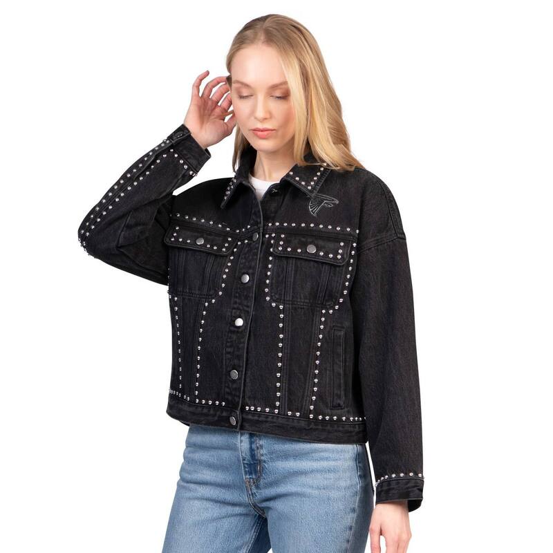 ジースリー フォーハー バイ 長い巻き毛 バンクス レディース アウター 上衣・上衣 ジーンズ Women\u0027s G-III 4Her by Carl Banks Black Atlanta Falcons Pit Stop Crew II Full-Button Denim Jacket Fal Black 黒いこと