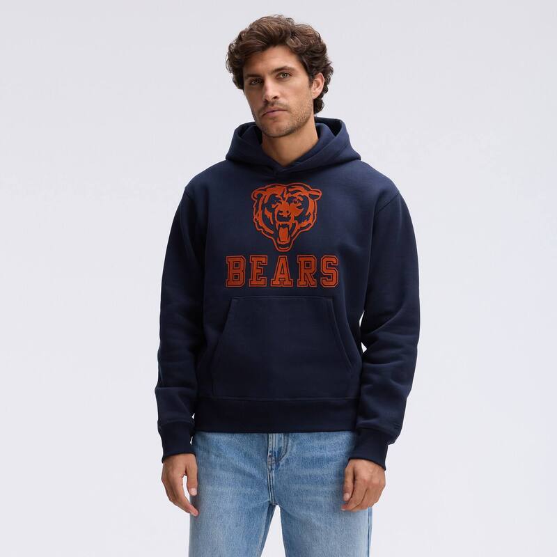 ファナティクス メンズ トップス Tシャツ フリース パーカー Fanatics Navy Chicago Bears IconicFleece Flocked Hoodie Brs Navy ネイビー｜ReVida 店