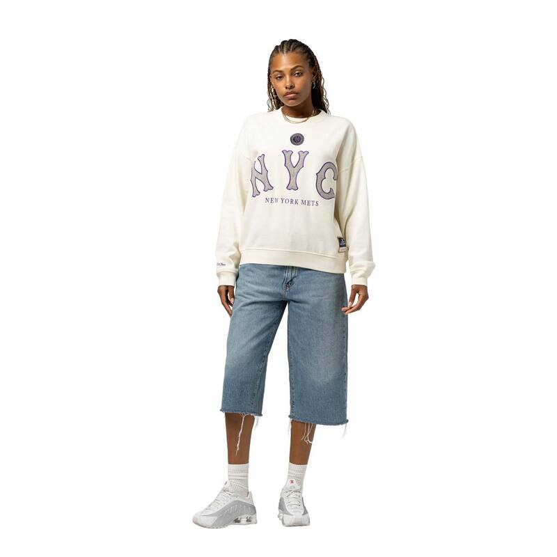 ミッチェル&ネス レディース トップス Tシャツ クルーネック スウェット Women's Mitchell & Ness Cream New York Mets Premium Oversized Crewneck Sweatshirt Met Beige ベージュ
