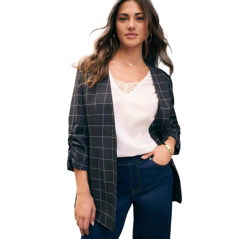 ロアマンズ レディース アウター ジャケット・ブルゾン プラスサイズ ブレザー Roaman's Women's Plusize Bi-Stretch Blazer Windowpane