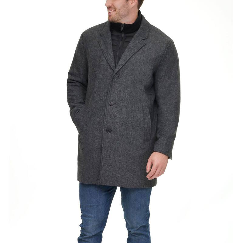 ドッカーズ メンズ アウター ジャケット・ブルゾン キルティング トール ウール コート Big \u0026 Tall Dockers Midweight Wool-Blend Topcoat with Quilted Bib Herringbone