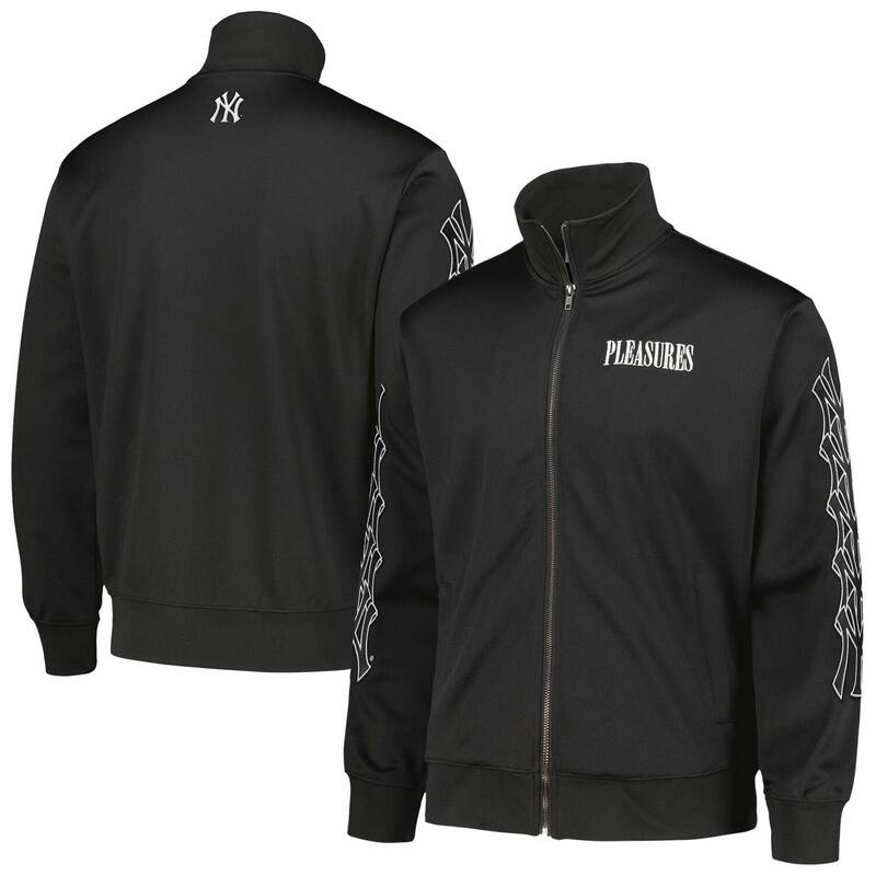 プレジャーズ メンズ アウター 上衣・上衣 Men\u0027s PLEASURES Black New York Yankees Pitcher Full-Zip Track Jacket Ynk Black 黒いこと メンズファッション-コート・ジャケット