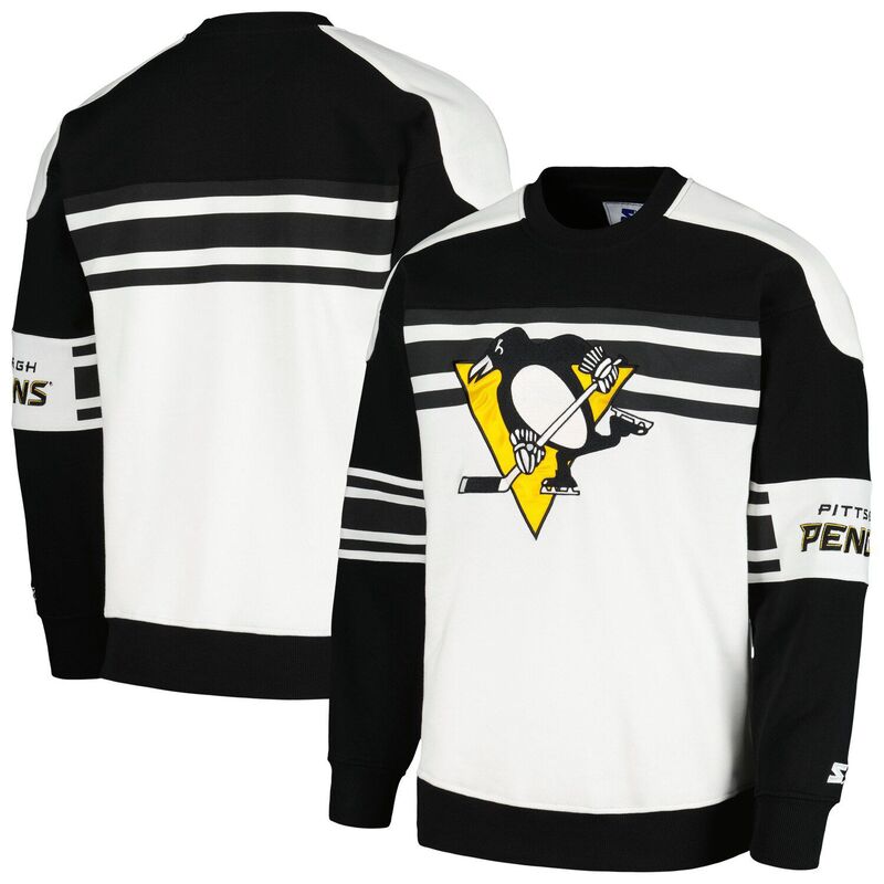 スターター メンズ トップス Tシャツ クルーネック スウェット フリース Men'starter White Pittsburgh Penguins Defense Fleece Crewneck Pullover Sweatshirt Png White ホワイト