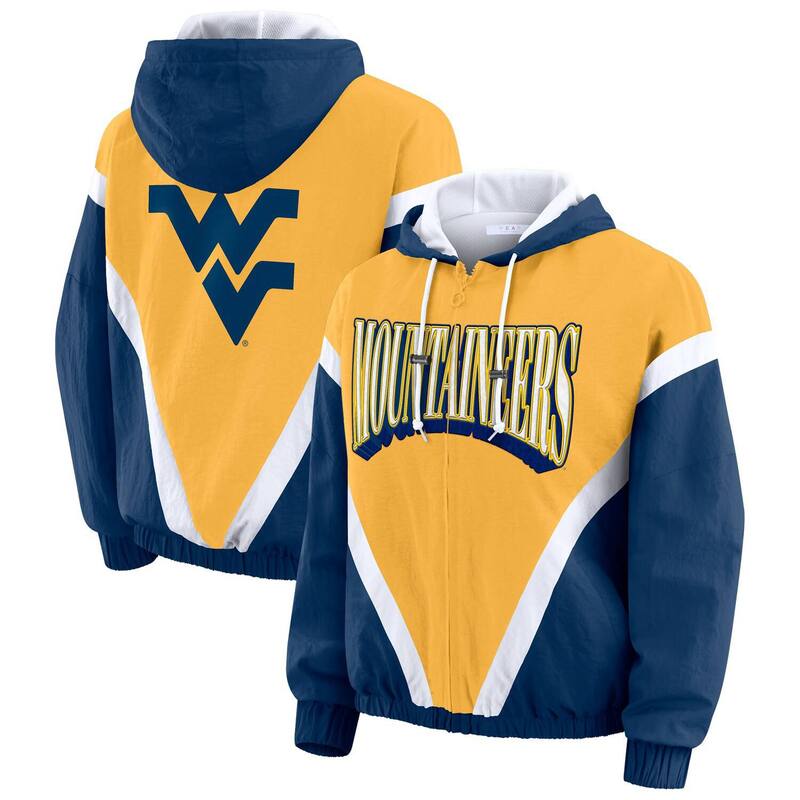 ウェア バイ エリン アンドルーズ レディース アウター ジャケット・ブルゾン カラーブロック パーカー Women's WEAR by Erin Andrews Navy/Gold West Virginia Mountaineers Colorblock Full-Zip Hoodie Windbreaker Jacket Wvu Navy ネイビー