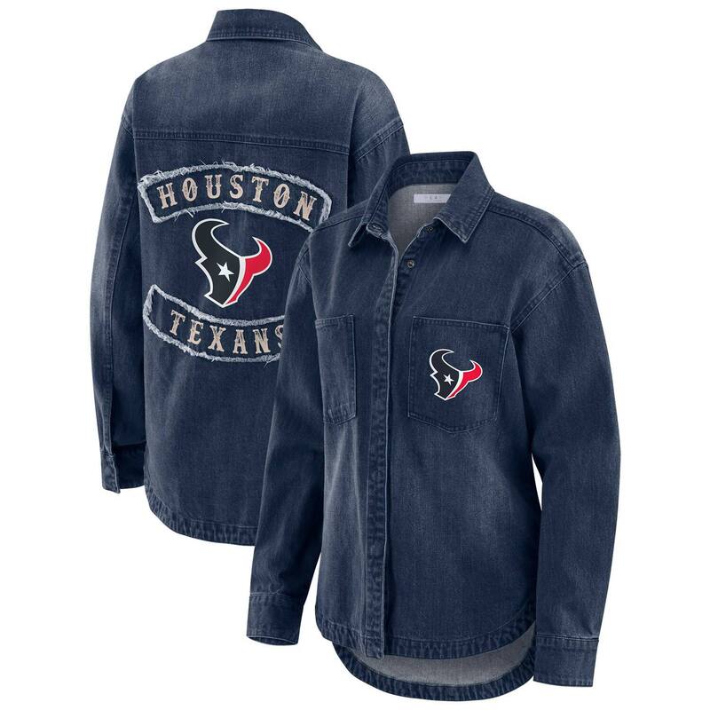 ウェア バイ エリン アンドルーズ レディース アウター ジャケット・ブルゾン デニム Women's WEAR by Erin Andrews Denim Houston Texans Washed Oversizedenim Full-Snap Shacketxs Turq A デニム