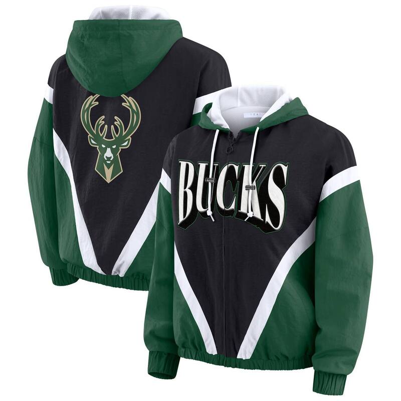 ウェア バイ エリン アンドルーズ レディース トップス Tシャツ カラーブロック パーカー ジャケット Women's WEAR by Erin Andrews Black/Hunter Green Milwaukee Bucks Colorblock Full-Zip Hoodie Windbreaker Jacket Buk Black ブラック
