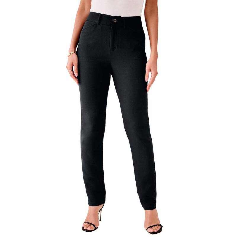 ロアマンズ レディース ボトムス カジュアルパンツ ストレート プラスサイズ Roaman's Women's Plusize Bi-Stretch Straight Leg Pants Black ブラック