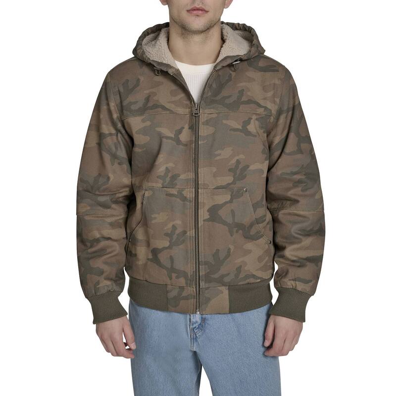 リーバイス メンズ アウター ジャケット・ブルゾン Men's Levi's Canvas Workwear Sherpa-Lined Hooded Bomber Washed Camo