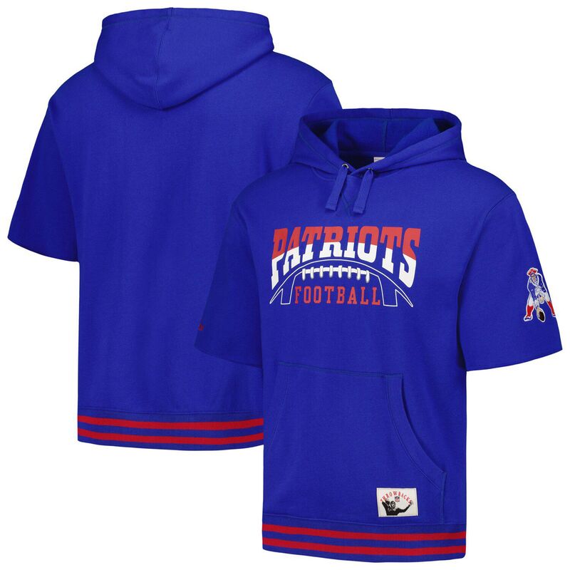 ミッチェル&ネス メンズ トップス Tシャツ パーカー Men's Mitchell & Ness Royal New England Patriots Pre-Game Short Sleeve Pullover Hoodie Pat Blue ブルー