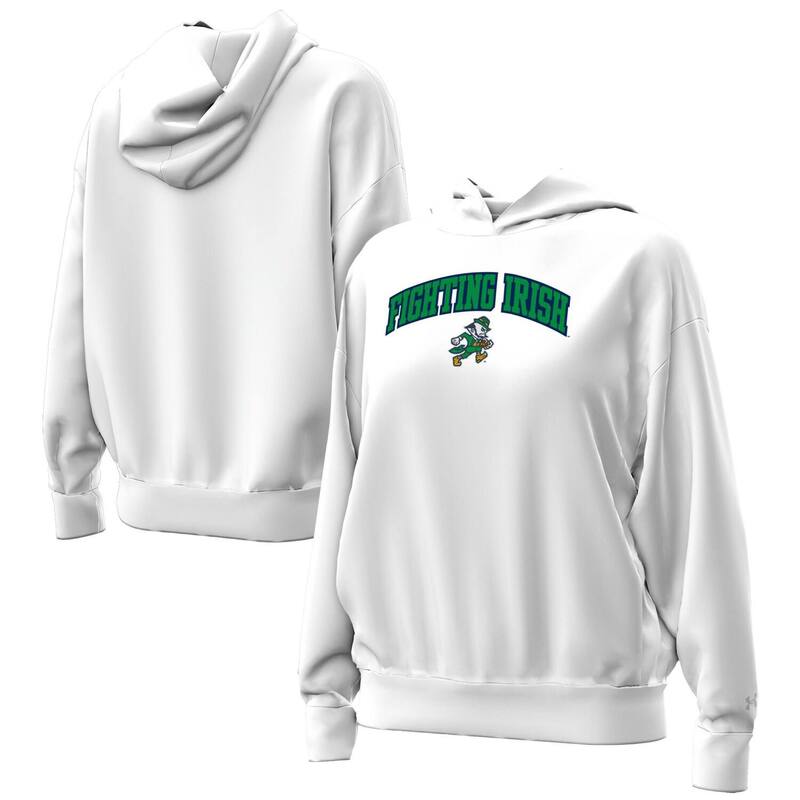 アンダーアーマー レディース トップス プルオーバー フリース パーカー Women\u0027s Under Armour White Notre Dame Fighting Irish Leprechaun Icon Fleece Pullover Hoodie Ntd White 白いこと