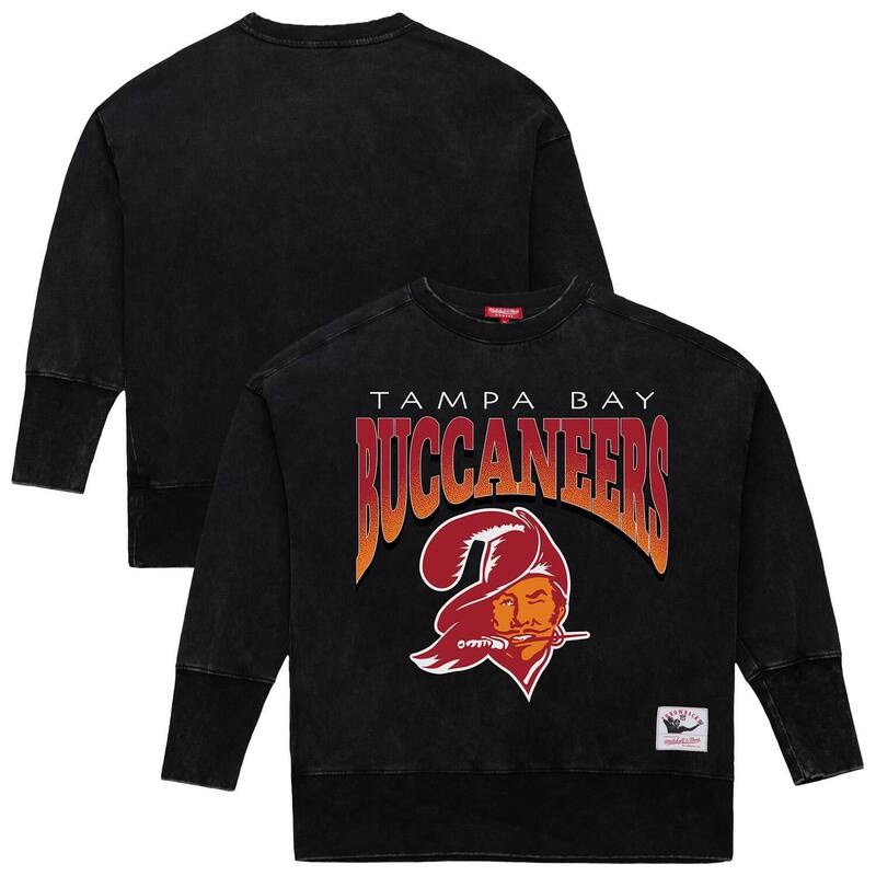 ミッチェル&ネス レディース トップス Tシャツ クルーネック スウェット Women's Mitchell & Ness Black Tampa Bay Buccaneers Delineate Mineral Wash Crewneck Sweatshirt Buc Black ブラック