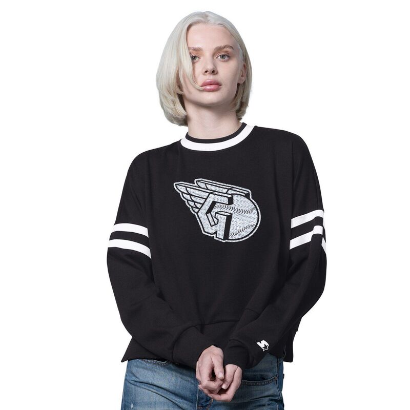 スターター レディース トップス Tシャツ クルーネック ドロップショルダー スウェット クロップド Women'starter Black Cleveland Guardians Rally Croppedrop Shoulder Crewneck Sweatshirt Grd Black ブラック