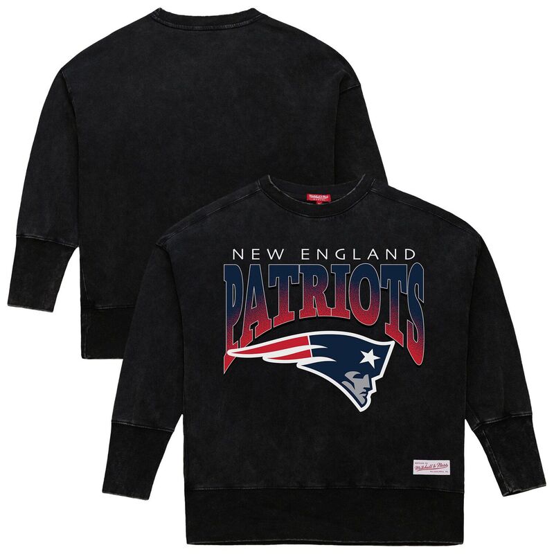 ミッチェル&ネス レディース トップス Tシャツ クルーネック スウェット Women's Mitchell & Ness Black New England Patriots Delineate Mineral Wash Crewneck Sweatshirt Pat Black ブラック