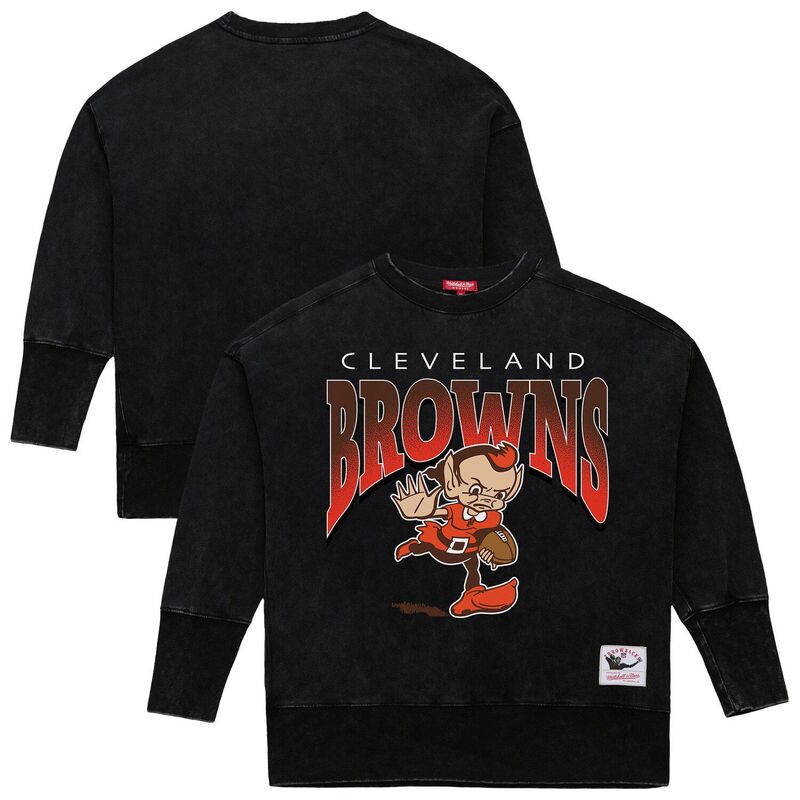 ミッチェル&ネス レディース トップス Tシャツ クルーネック スウェット Women's Mitchell & Ness Black Cleveland Browns Delineate Mineral Wash Crewneck Sweatshirt Brn Black ブラック