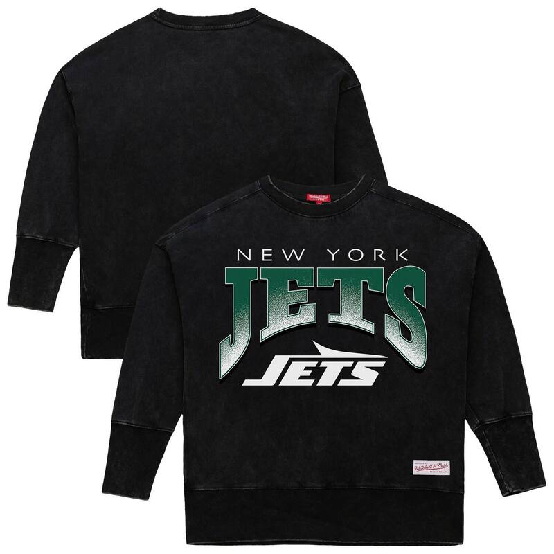 ミッチェル&ネス レディース トップス Tシャツ クルーネック スウェット Women's Mitchell & Ness Black New York Jets Delineate Mineral Wash Crewneck Sweatshirt Jet Black ブラック