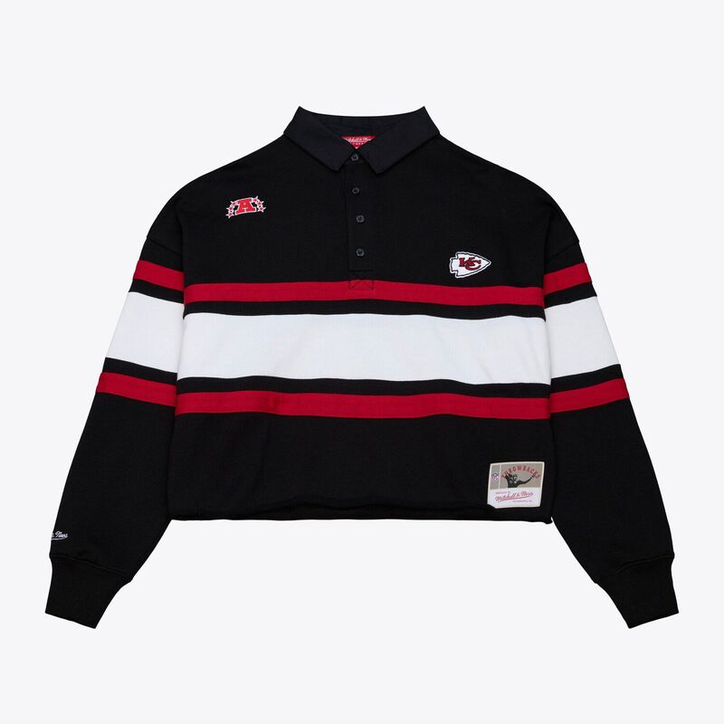 ミッチェル&ネス レディース トップス Tシャツ ポロシャツ クロップド Women's Mitchell & Ness Blackansas City Chiefs Cropped Long Sleeve Rugby Polo Chf Black ブラック