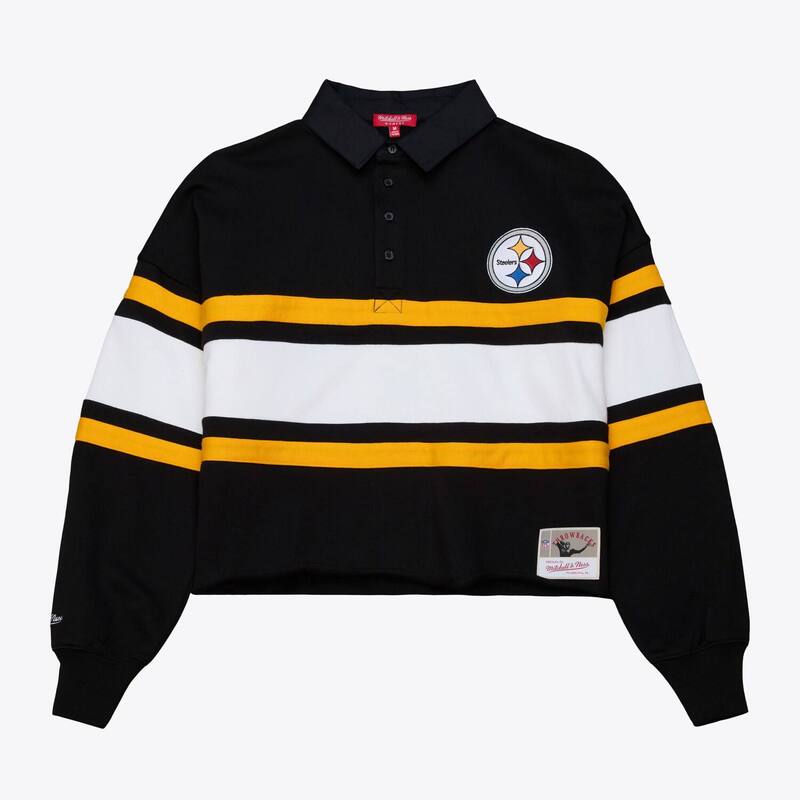 ミッチェル&ネス レディース トップス Tシャツ ポロシャツ クロップド Women's Mitchell & Ness Black Pittsburgh Steelers Cropped Long Sleeve Rugby Polo Stl Black ブラック