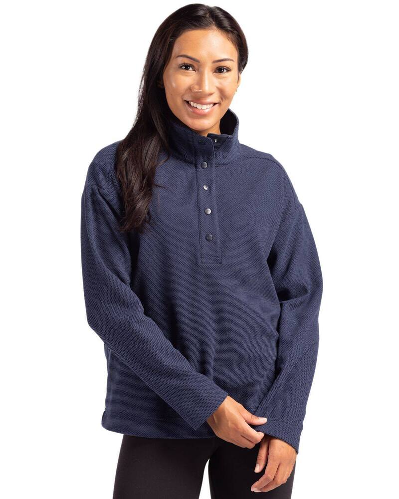 カッターアンドバック レディース アウター ジャケット・ブルゾン フリース Cutter \u0026 Buck Hunts Pointextured Fleece Recycled Womensnapullover Navy Blue ネイビー