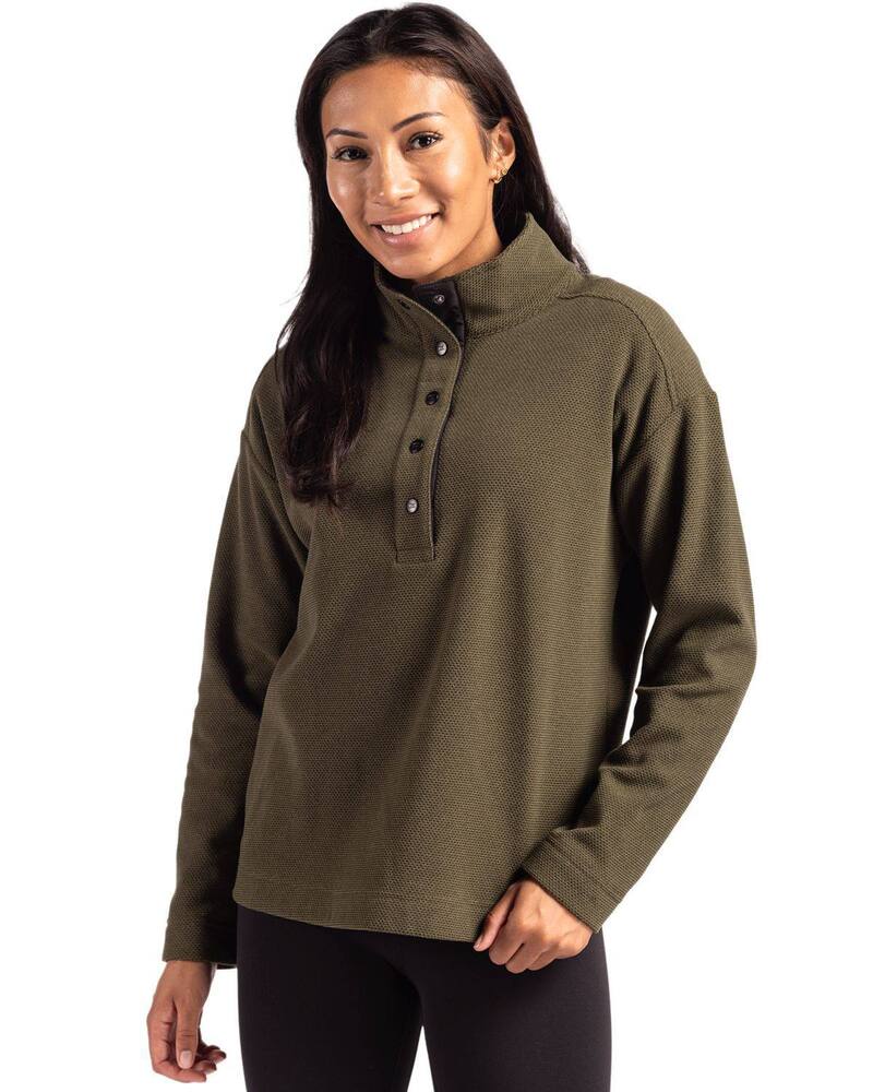 カッターアンドバック レディース アウター ジャケット・ブルゾン フリース Cutter \u0026 Buck Hunts Pointextured Fleece Recycled Womensnapullover Poplar
