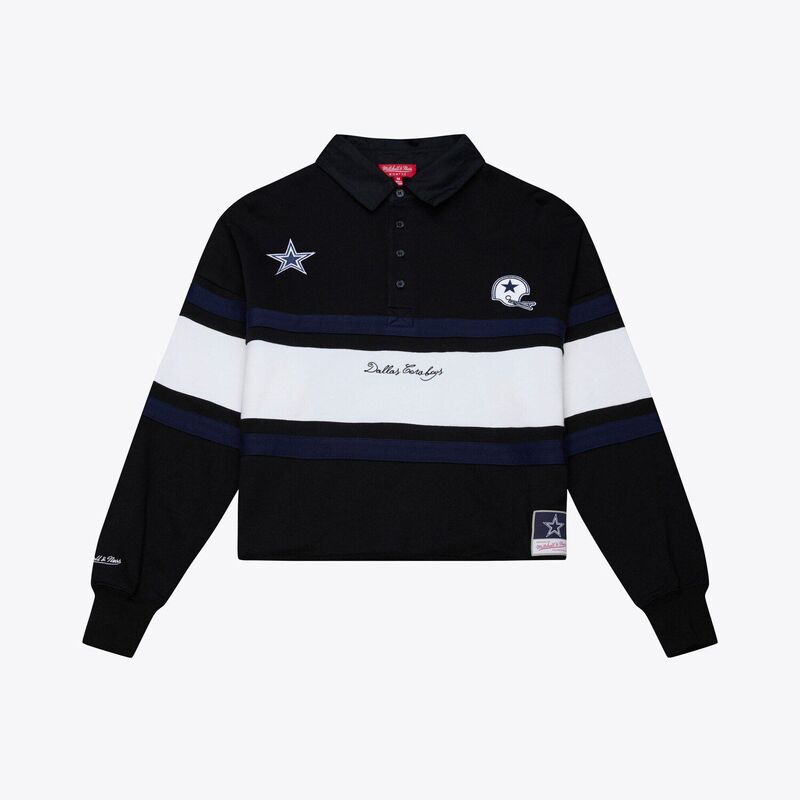 ミッチェル&ネス レディース トップス Tシャツ ポロシャツ クロップド Women's Mitchell & Ness Black Dallas Cowboys Cropped Long Sleeve Rugby Polo Cow Black ブラック