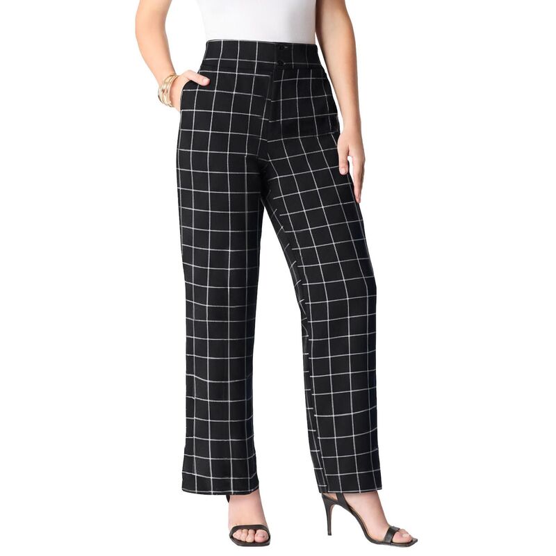 ロアマンズ レディース ボトムス カジュアルパンツ ワイドレッグ プラスサイズ Roaman's Women's Plusize Bi-Stretch Wide Leg Pant Windowpane｜ReVida 店