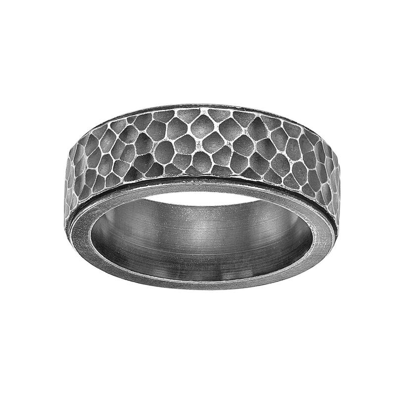 山猫 メンズ 付属品 輪っか プルオーバー Mens Lynx Antiquied Black Ion Plated Stainlessteel Hammered Ring Stainless 黒いこと