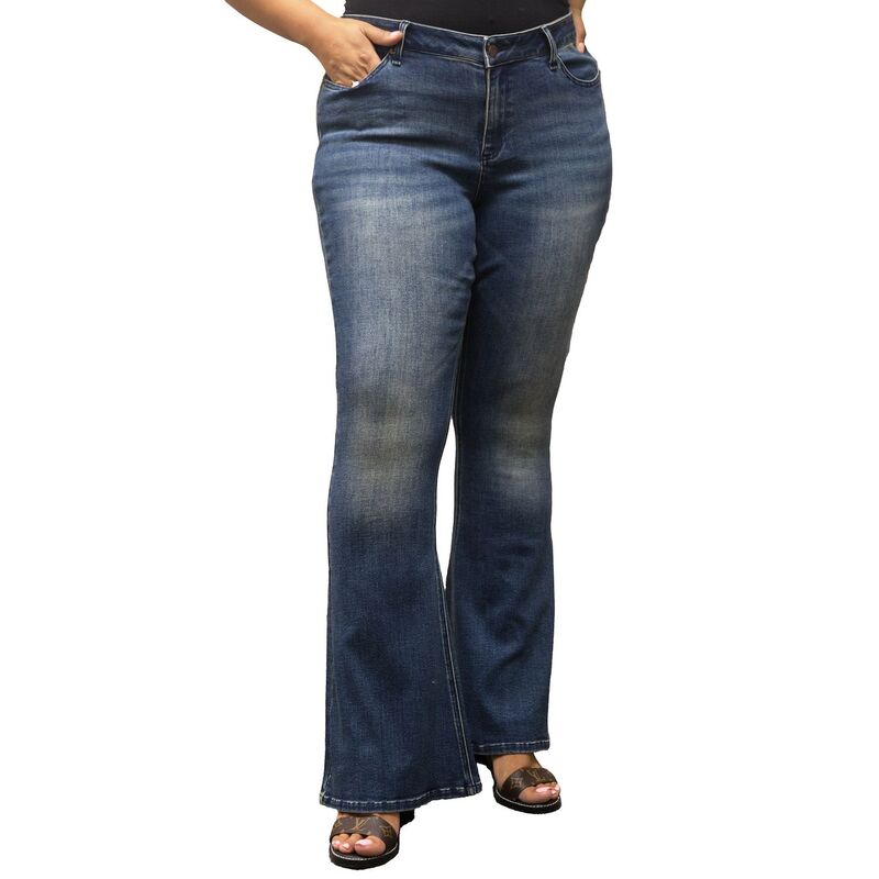 ポエティック ジャスティス レディース ボトムス デニムパンツ プラスサイズ ジーンズ Poetic Justice Plusize Women's Curvy Fit Stretch Denim Distressed Flare Jeans Blue Whisker ブルー|ReVida 店