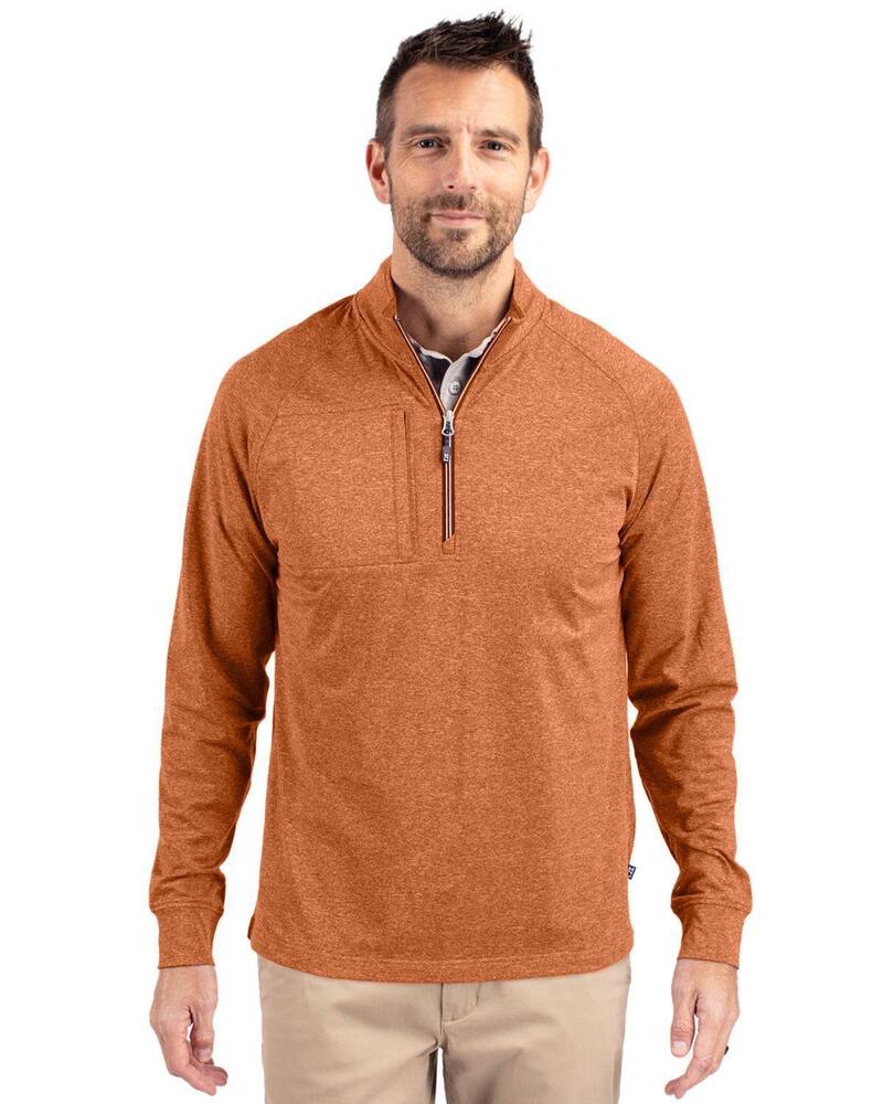 裁断師アンドうしろ側 メンズ アウター 上衣・上衣 ハーフジップ 編み物 Cutter \u0026 Buck Adapt Eco Knit Heather Mens Quarter Zipullover Burnt Orange Heather ギョリュウモドキ