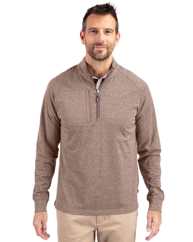 裁断師アンドうしろ側 メンズ アウター 上衣・上衣 ハーフジップ 編み物 Cutter \u0026 Buck Adapt Eco Knit Heather Mens Quarter Zipullover Mushroom Heather ギョリュウモドキ