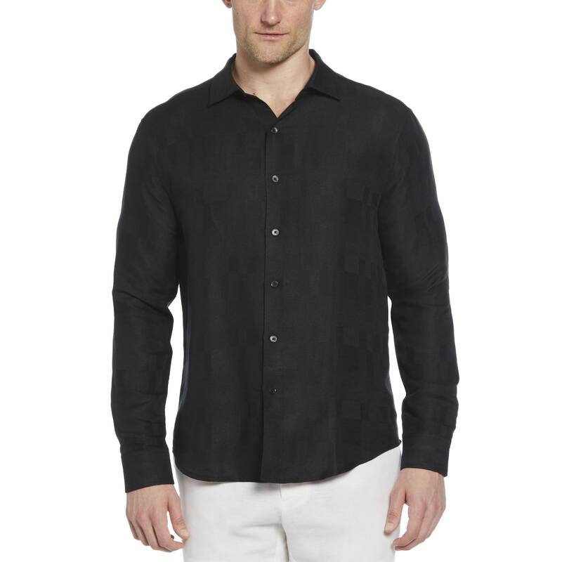 キューバ共和国ベラ メンズ トップス プルオーバー 落ちこむ Men\u0027s Cubavera Geometric Dobby Textured Long Sleeve Button-Down Shirt Jet Black 黒いこと