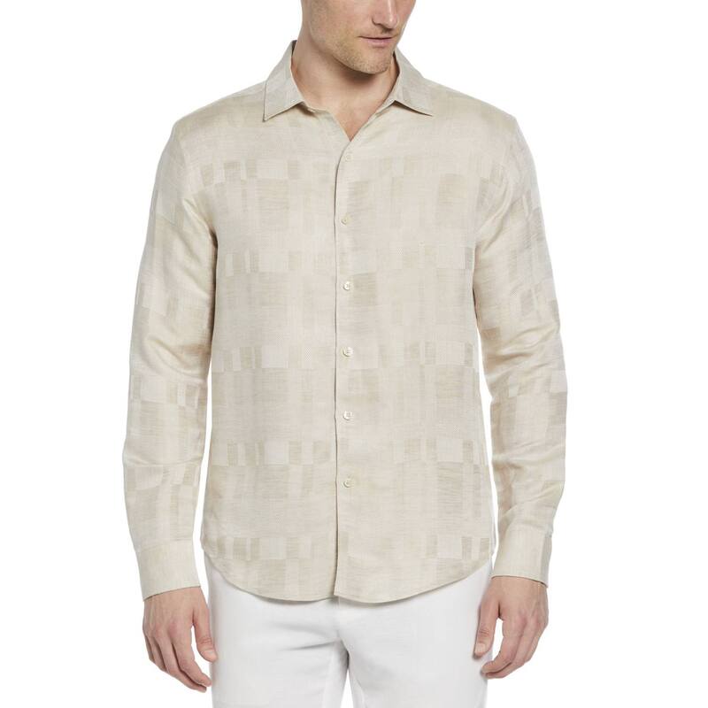 キューバ共和国ベラ メンズ トップス プルオーバー 落ちこむ Men\u0027s Cubavera Geometric Dobby Textured Long Sleeve Button-Down Shirt Linen