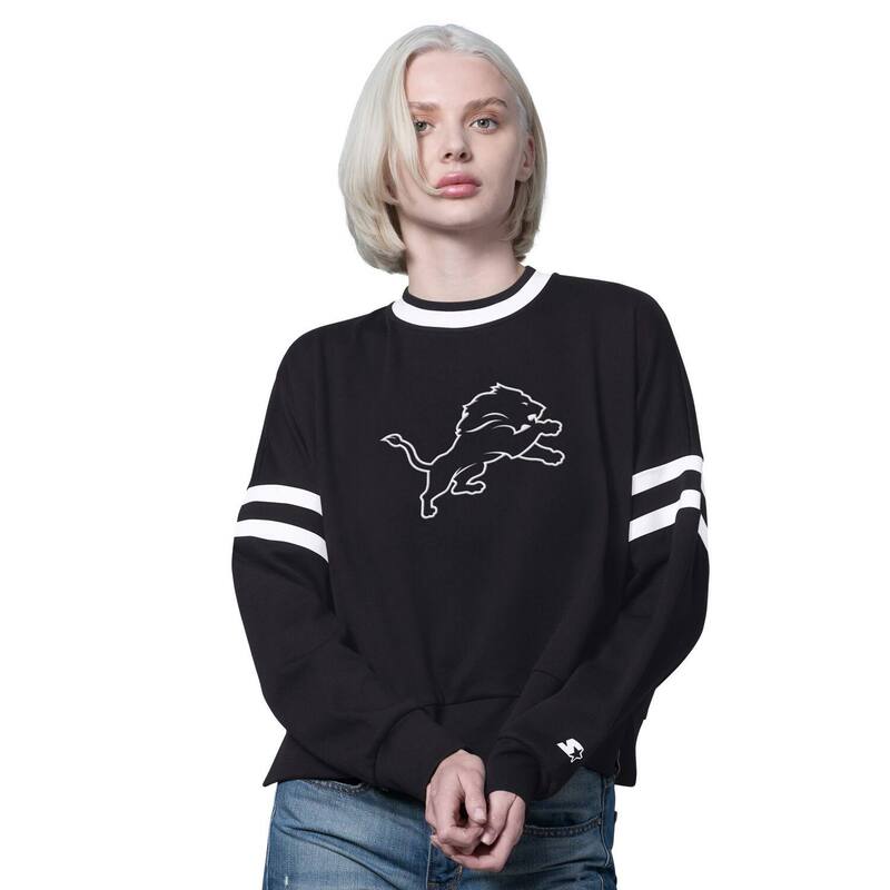 クランク レディース トップス プルオーバー 落っこちる肩先 流汗 クロップド Women\u0027starter Black Detroit Lions Rally Drop Shoulder Cropped Sweatshirt Lns Black 黒いこと