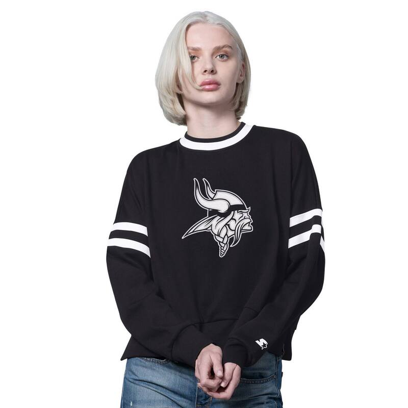 クランク レディース トップス プルオーバー 落っこちる肩先 流汗 クロップド Women\u0027starter Black Minnesota Vikings Rally Drop Shoulder Cropped Sweatshirt Mvk Black 黒いこと