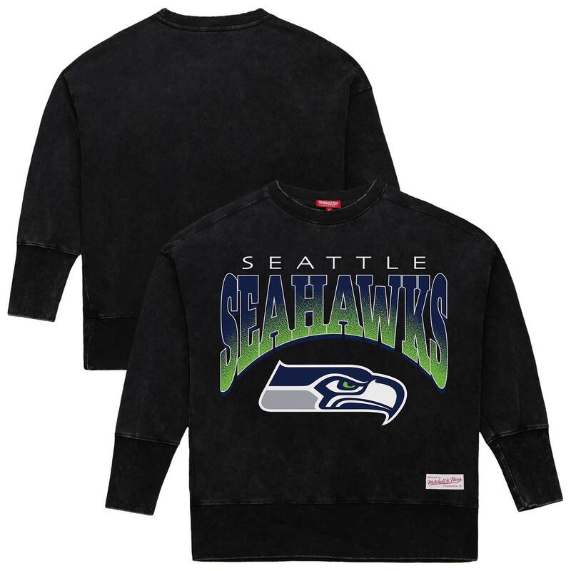 ミッチェル&ネス レディース トップス Tシャツ クルーネック スウェット Women's Mitchell & Ness Black Seattle Seahawks Delineate Mineral Wash Crewneck Sweatshirt Sea Black ブラック