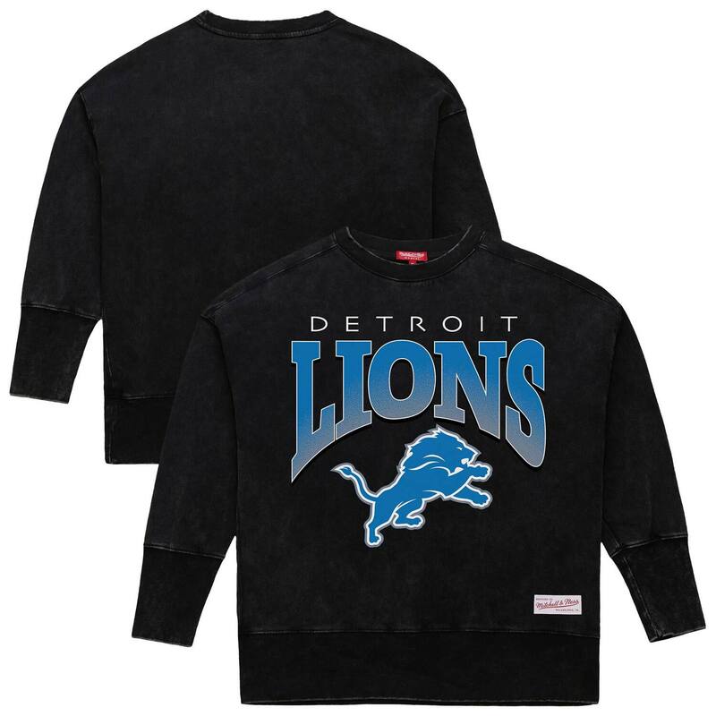 ミッチェル&ネス レディース トップス Tシャツ クルーネック スウェット Women's Mitchell & Ness Black Detroit Lions Delineate Mineral Wash Crewneck Sweatshirt Lns Black ブラック