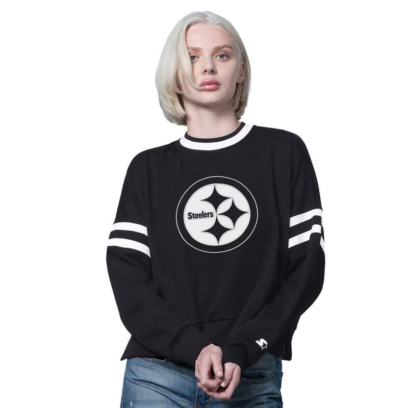 クランク レディース トップス プルオーバー 落っこちる肩先 流汗 クロップド Women\u0027starter Black Pittsburgh Steelers Rally Drop Shoulder Cropped Sweatshirt Stl Black 黒いこと
