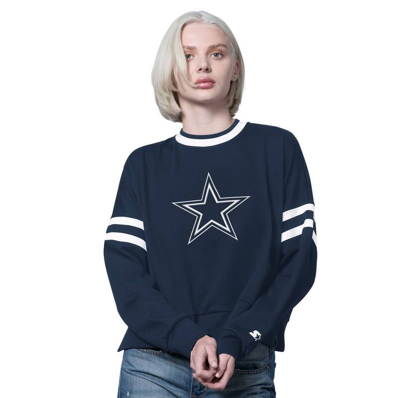 クランク レディース トップス プルオーバー 落っこちる肩先 流汗 クロップド Women\u0027starter Navy Dallas Cowboys Rally Drop Shoulder Cropped Sweatshirt Cow Navy 米国海軍