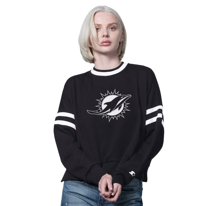 クランク レディース トップス プルオーバー 落っこちる肩先 流汗 クロップド Women\u0027starter Black Miami Dolphins Rally Drop Shoulder Cropped Sweatshirt Dol Black 黒いこと