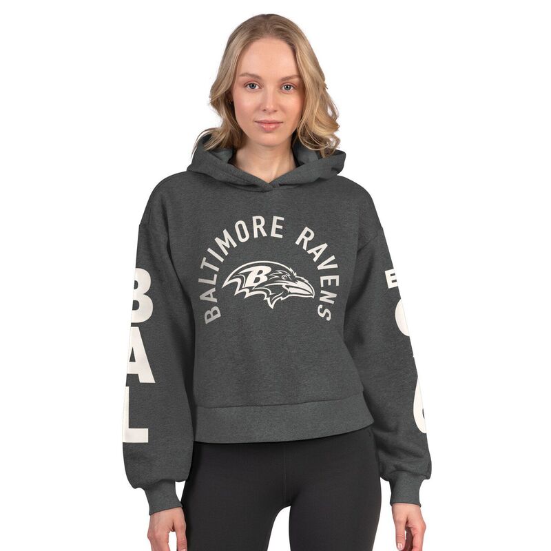 クランク レディース トップス プルオーバー クロップド フリース パーカー Women\u0027starter Heather Charcoal Baltimore Ravenstar Player Cropped Fleece Pullover Hoodie Rav Charco 濃灰色
