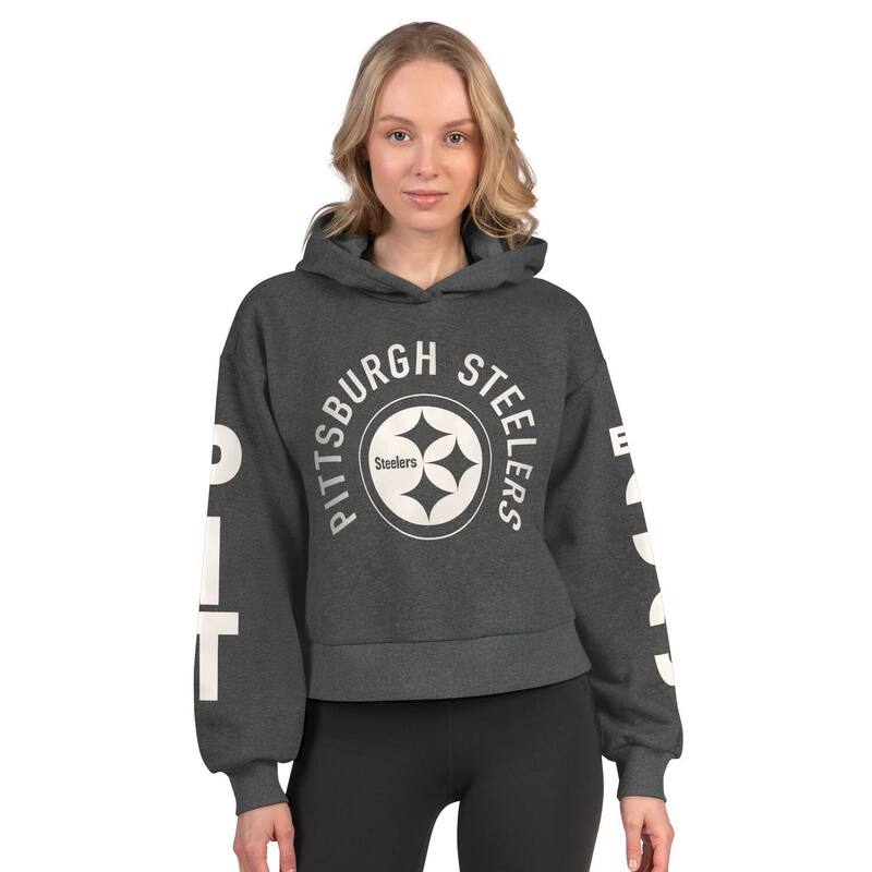 スターター レディース トップス Tシャツ クロップド フリース パーカー Women'starter Heather Charcoal Pittsburgh Steelerstar Player Cropped Fleece Pullover Hoodie Stl Charco チャコール