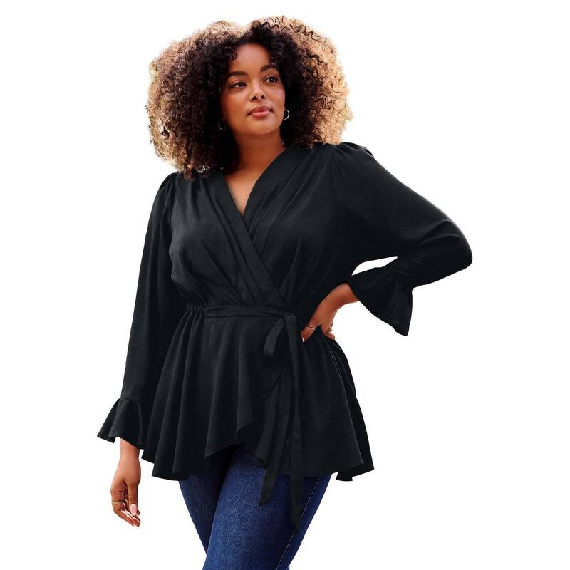 アベニュー レディース トップス シャツ プラスサイズ Avenue Women's Plusize Wrapeplum Top Black ブラック