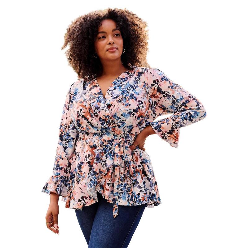 アベニュー レディース トップス シャツ プラスサイズ Avenue Women's Plusize Wrapeplum Top Multi Watercolor マルチカラー