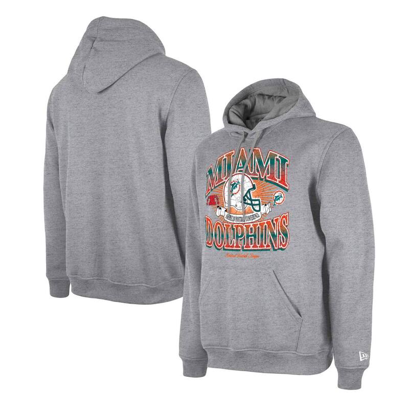 ニューエラ メンズ トップス Tシャツ パーカー Men's New Era Heather Gray Miami Dolphins Retro Pullover Hoodie Dol Grey グレー