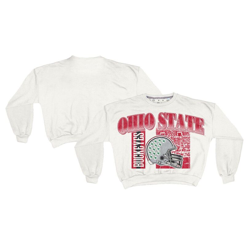 押し付けるボックス席 レディース トップス プルオーバー 流汗 Women\u0027s Pressbox White Ohio State Buckeyes Oversized Janice Retro Waist-Length Sweatshirt Osu White 白いこと
