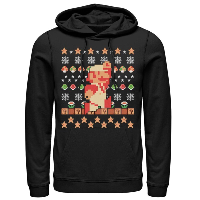 アニメ文字記号 メンズ トップス プルオーバー スウェーター パーカー Licensed Character Men\u0027s Nintendo Super Mario Pixel Ugly Christmasweater Hoodie Black 黒いこと