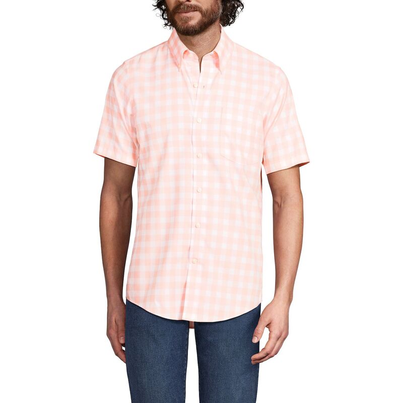 ランズエンド メンズ トップス Tシャツ ダウン Men's Lands' End Traditional-Fit No-Iron Button-Down Sport Shirt Peach Plaid ピーチ 14,785円