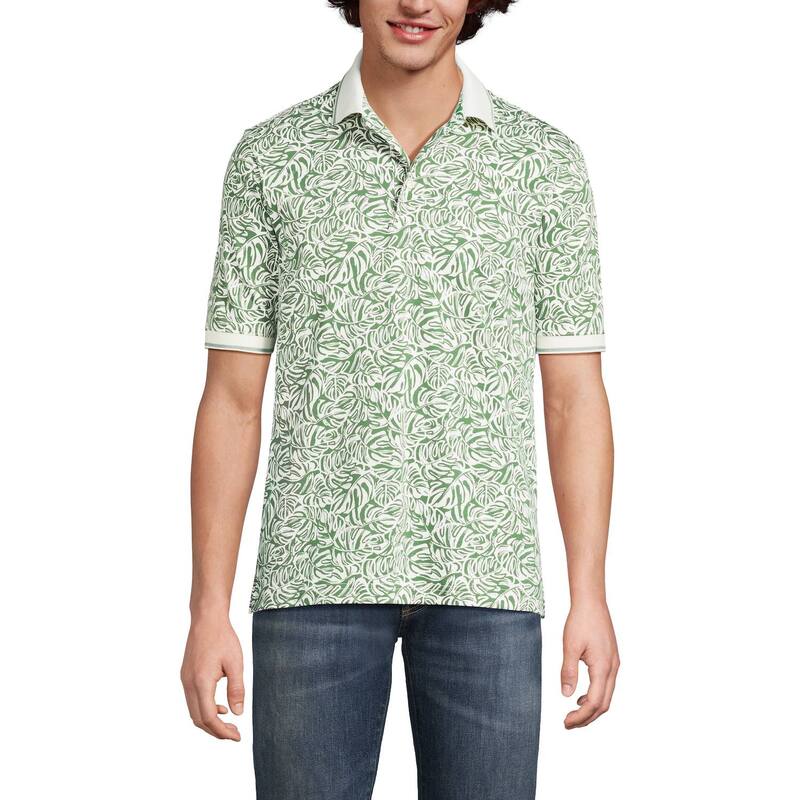 ランズエンド メンズ トップス Tシャツ ポロシャツ Men's Lands' End Super Soft Supima Polo Green Tropicaleave グリーン