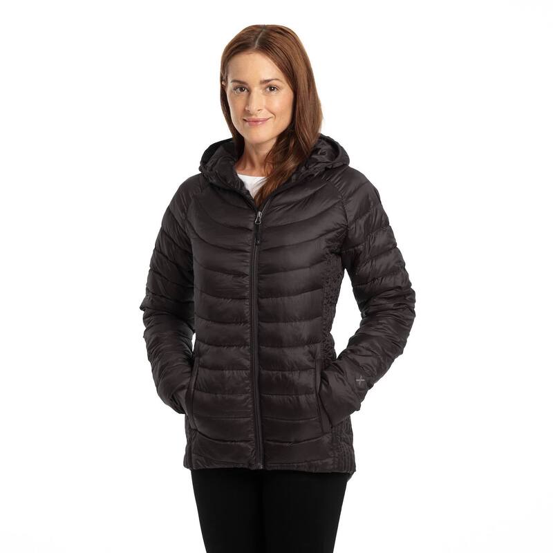 エクセルド レディース アウター ジャケット・ブルゾン プラスサイズ Plusizexcelled Hooded Featherweight Puffer Jacket Black ブラック