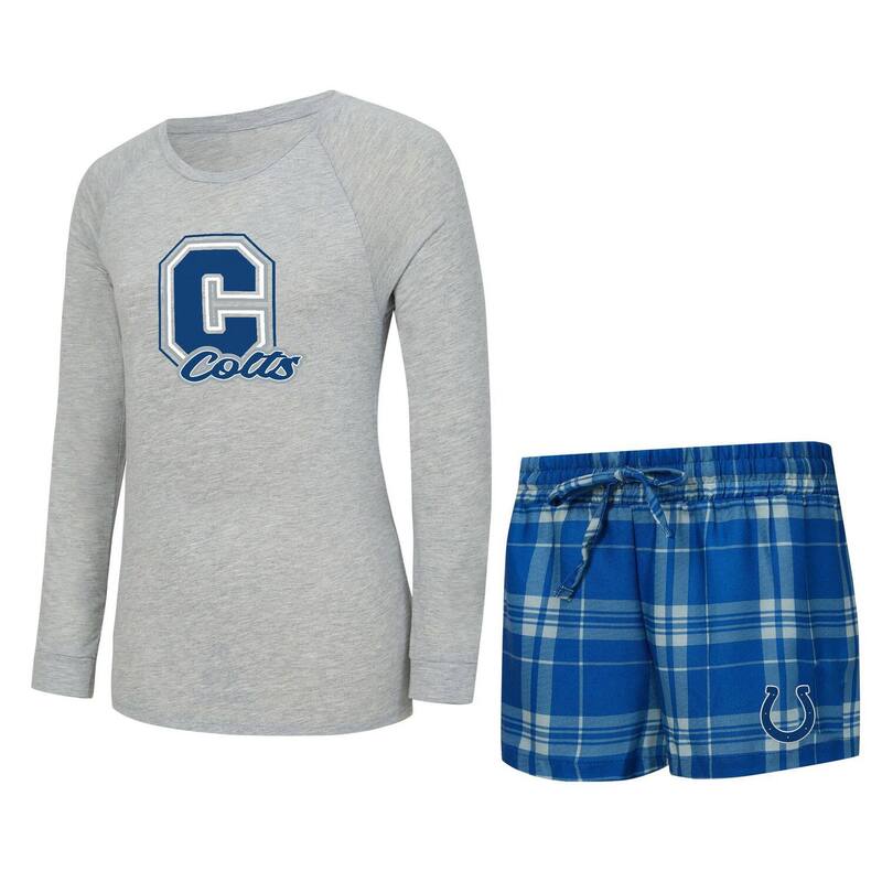 アンブランデッド レディース アンダーウェア ナイトウェア Tシャツ ショートパンツ 長袖 Unbranded Women's Conceptsport Heather Gray/Royal Indianapolis Colts Regulate Plaid Long-Sleeve T-Shirt & Shortsleep Set Clt Grey グレー